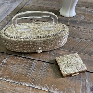 Lucite confetti purse w/matching compact